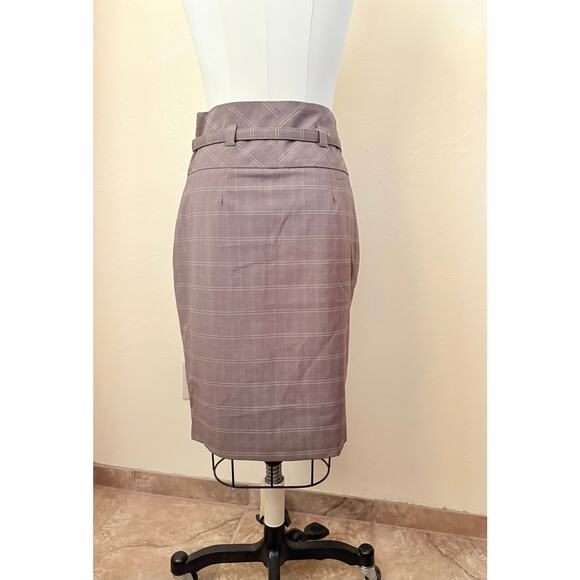Twentyone Plaid Button Front Belted Pencil Skirt Brown High Waist L (JR) - Picture 4 of 7